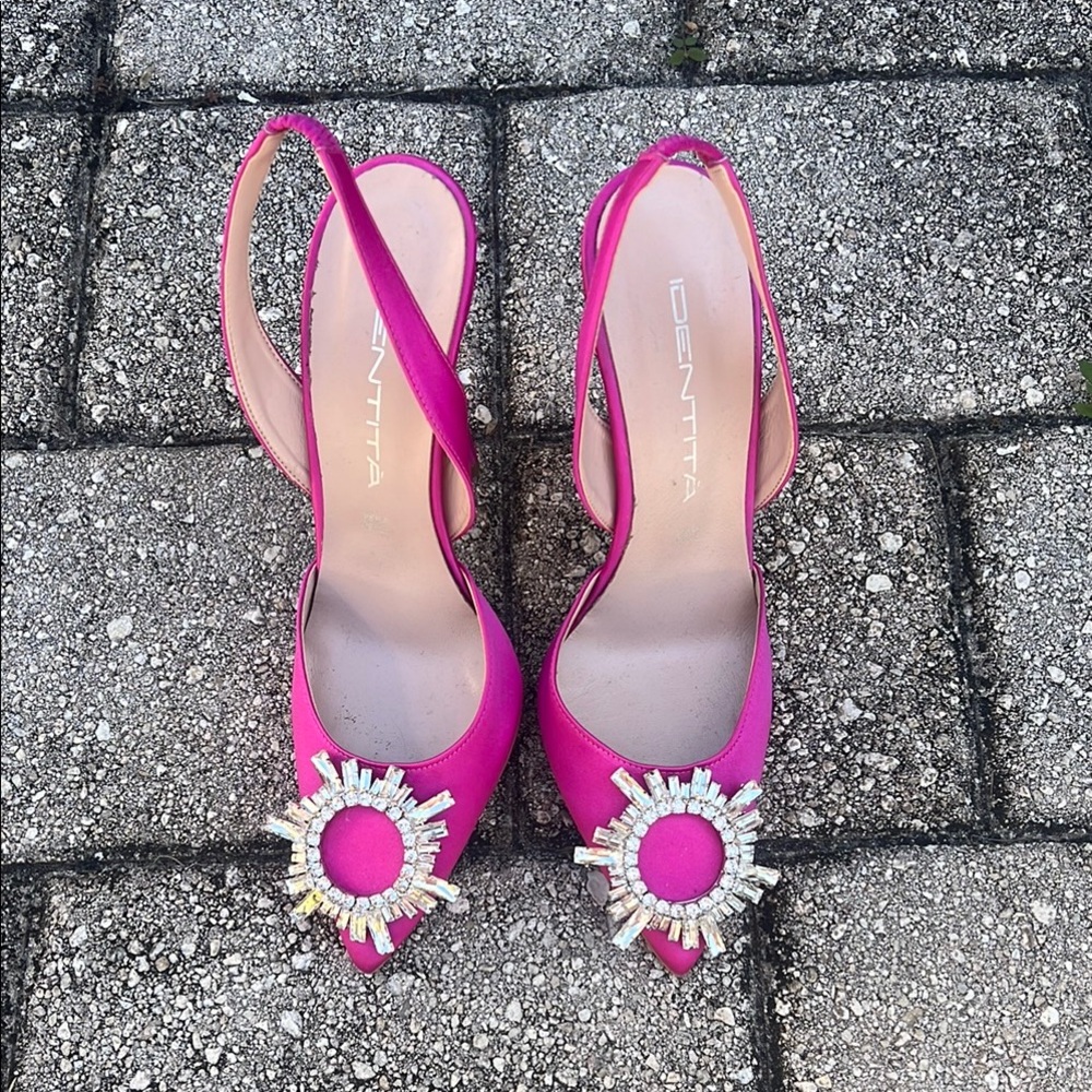 Identita Italian Pink sling backs Embellished heels size 38